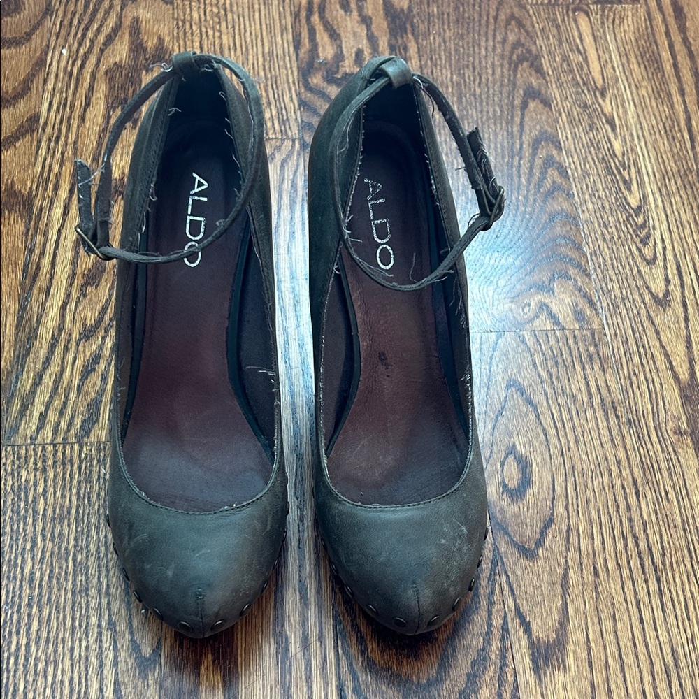 Aldo Women's Dark Olive Ankle Strap Heels